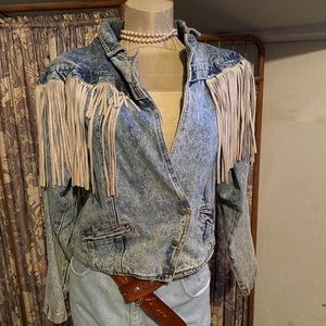 Vintage Denim Fringe Jacket, Size M